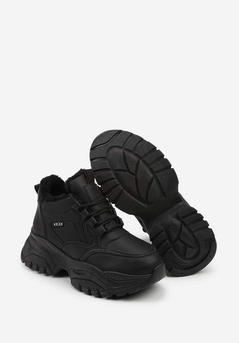 Czarne Streetwearowe Sneakersy Vices Chunky  w Stylu Traperów na Platformie Leate