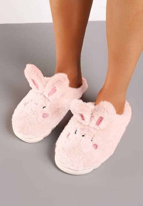 Różowe Futrzane Kapcie Vices na Platformie z Tłoczeniem w Stylu Królika Adarevia