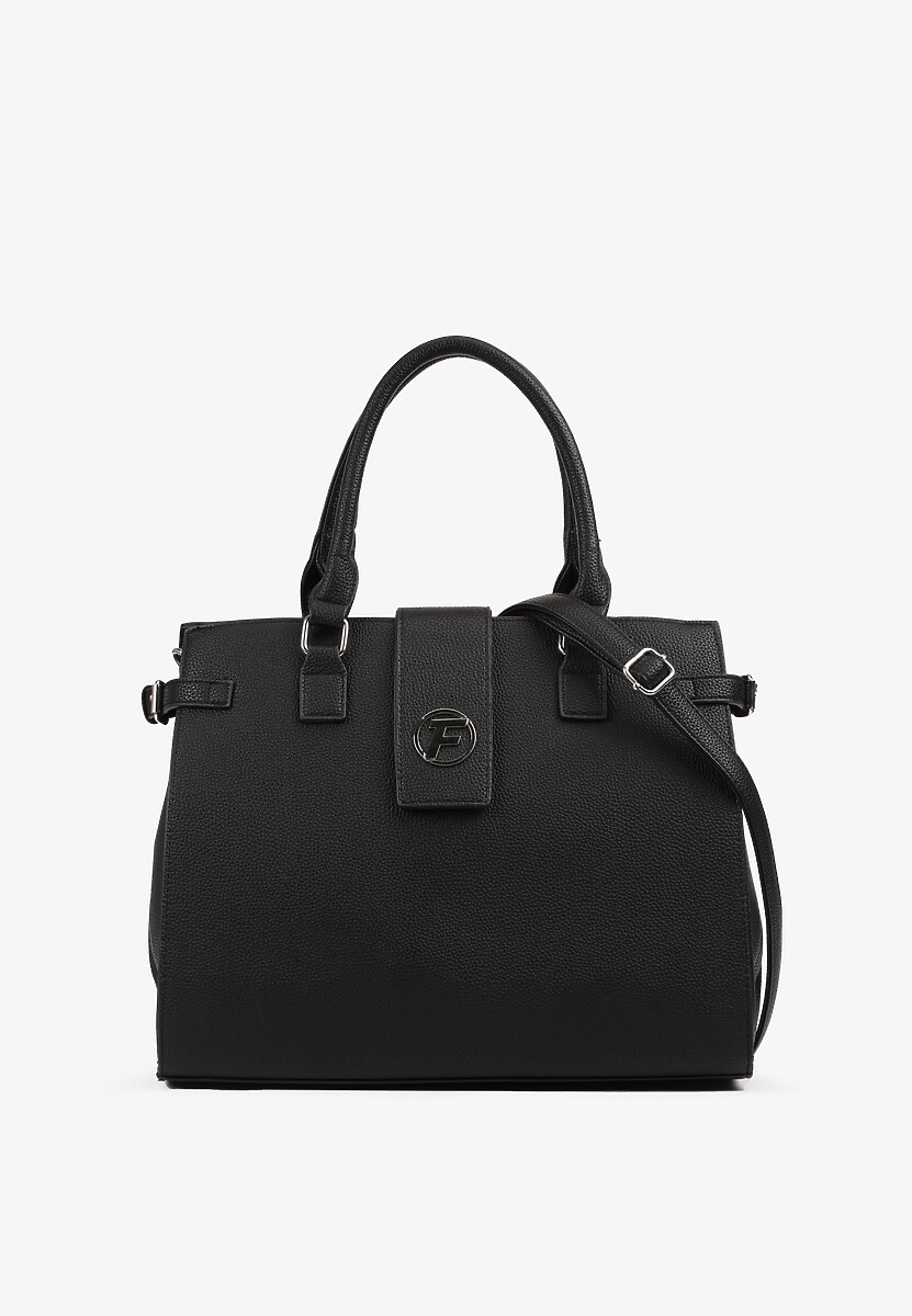 Czarna  Torebka Ozdobiona Klapą i Metaliczną Wstawką Jonavia