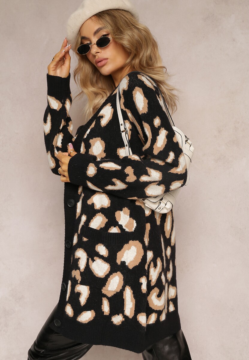 Czarny Luźny Kardigan Zapinany Klimonta