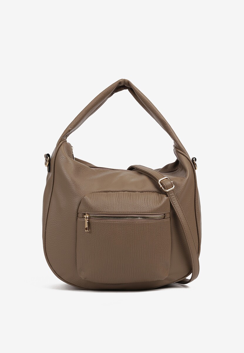 Ciemnobeżowa Torebka o Fasonie Hobo z Dodatkowym Paskiem Crossbody Mepila