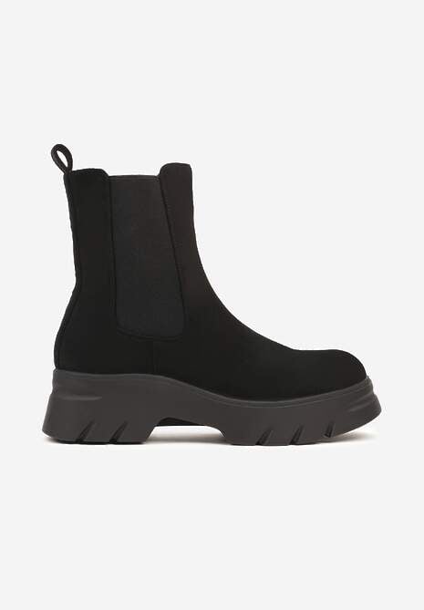 Czarne Botki Sztyblety na Platformie z Elastyczną Cholewką Mavita