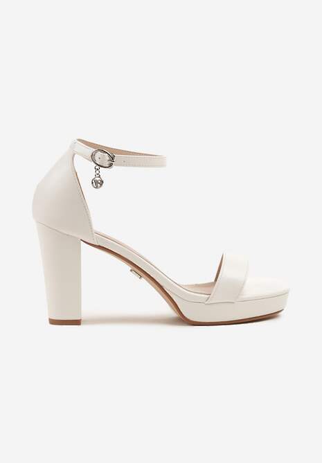 Białe Sandały Vices na Słupkowym Obcasie z Paskiem Wokół Kostki Maritira