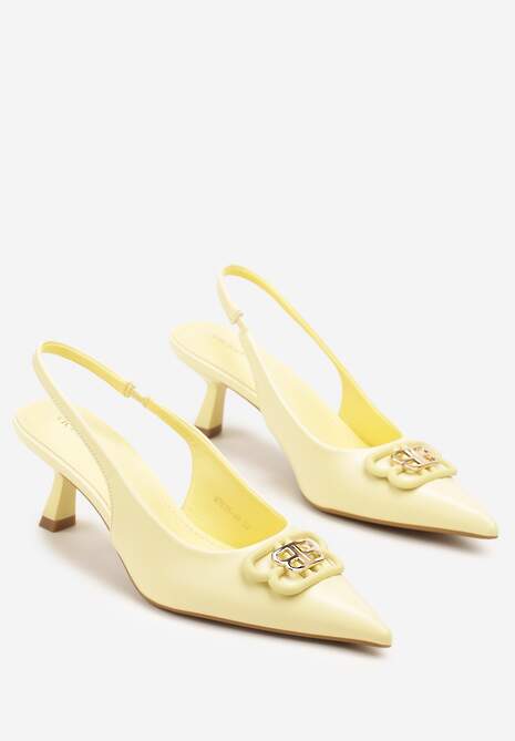 Żółte Czółenka Sandały Vices na Kaczuszce Typu Slingback Ozdobione Metaliczną Aplikacją Lilarunea