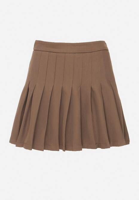 Brązowe Plisowane Spódnico-Spodenki z Wiskozą z Wysokim Stanem Annorys