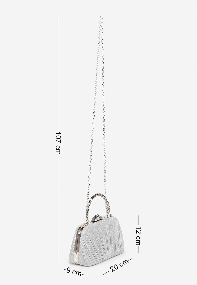 Srebrna Torebka Kopertówka z Brokatem z Łańcuszkiem i Uchwytem Zarletta