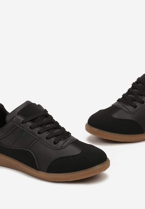 Czarne Sneakersy z Ozdobnymi Przeszyciami przed Kostkę Redala