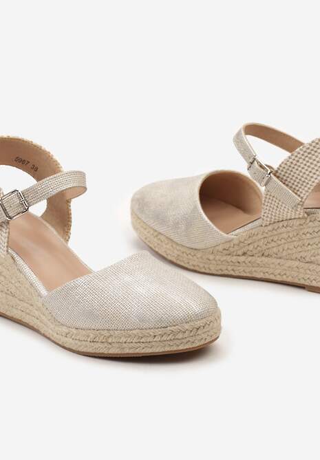 Srebrne Sandały na Plecionym Koturnie w Stylu Espadryli z Noskiem z Ekoskóry Beonira