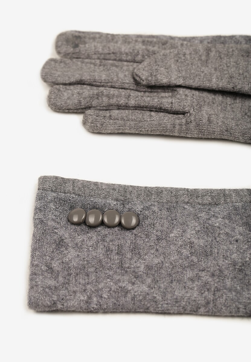 Szare Rękawiczki z Bawełną i Ozdobnymi Guzikami Zinnaeth