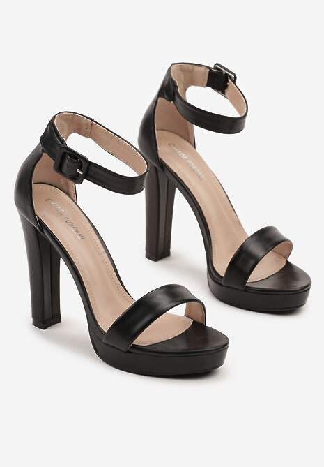 Czarne Sandały na Słupku w Klasycznym Stylu Odeline