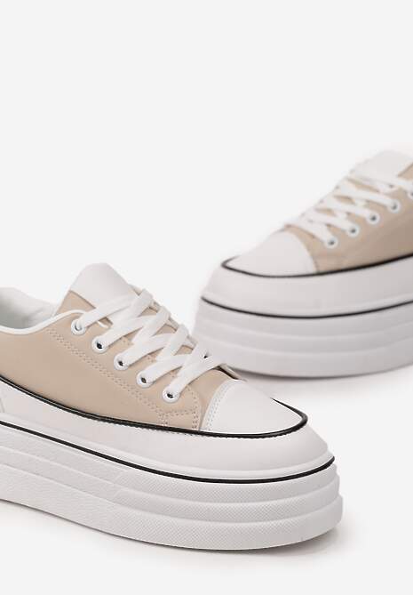 Beżowe Trampki na Grubej Platformie Santtes