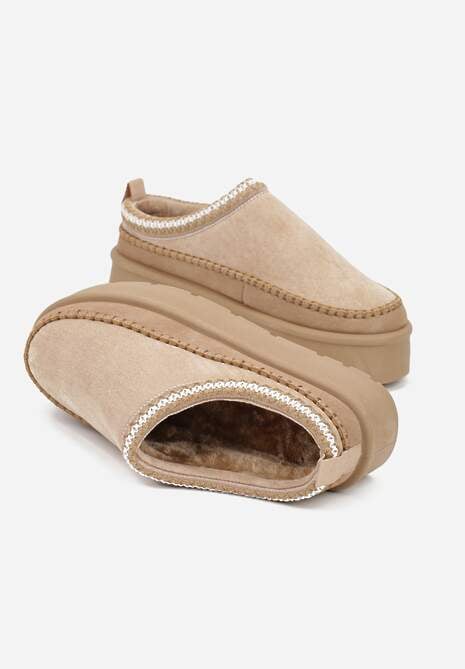 Ciemnobeżowe Śniegowce z Futrzanym Ociepleniem na Platformie Reiandea