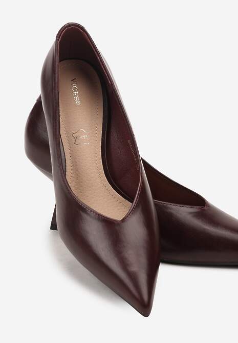 Bordowe Czółenka Vices na Kaczuszce z Wkładką ze Skóry Naturalnej Zaisse