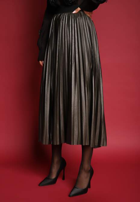 Ciemnozielona Plisowana Spódnica Rozkloszowana z Gumką w Talii Noriri