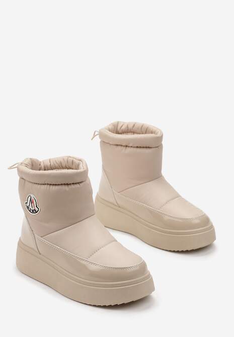Beżowe Krótkie Śniegowce na Grubej Podeszwie ze Ściągaczem Mitta