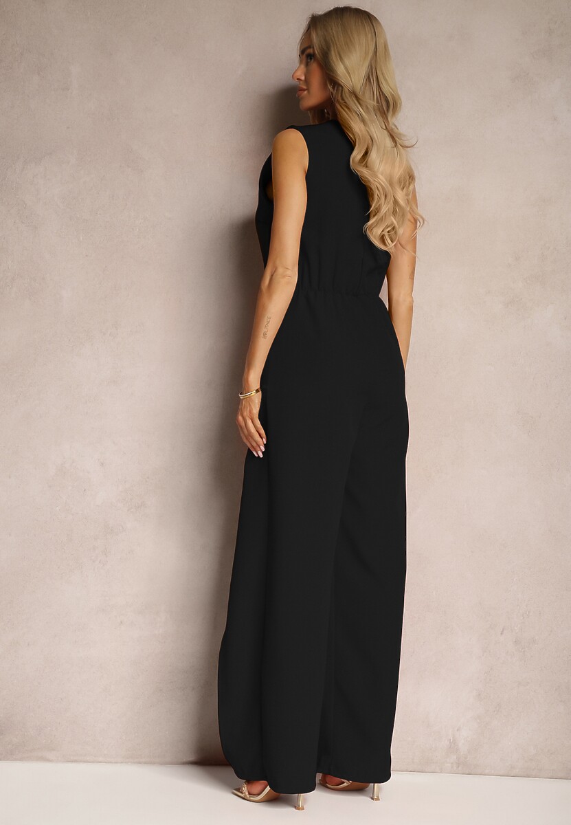 Czarny Elegancki Kopertowy Kombinezon Zapinany na Suwak i Guzik Dimeera