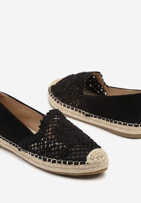 Czarne Ażurowe Espadryle na Podeszwie z Plecionki Nusariana