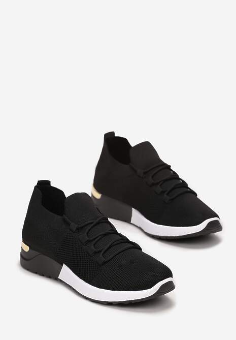 Czarne Wsuwane Buty Sportowe z Wiązaniem i Metaliczną Ozdobą Amun