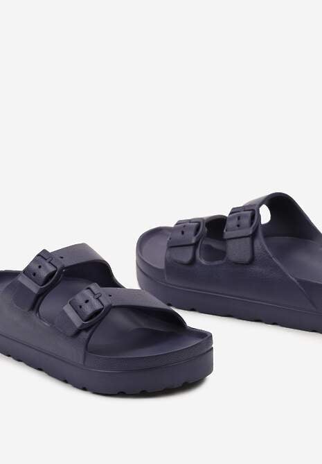 Granatowe Klapki na Grubszej Podeszwie z Regulowanymi Paskami Ysabelle