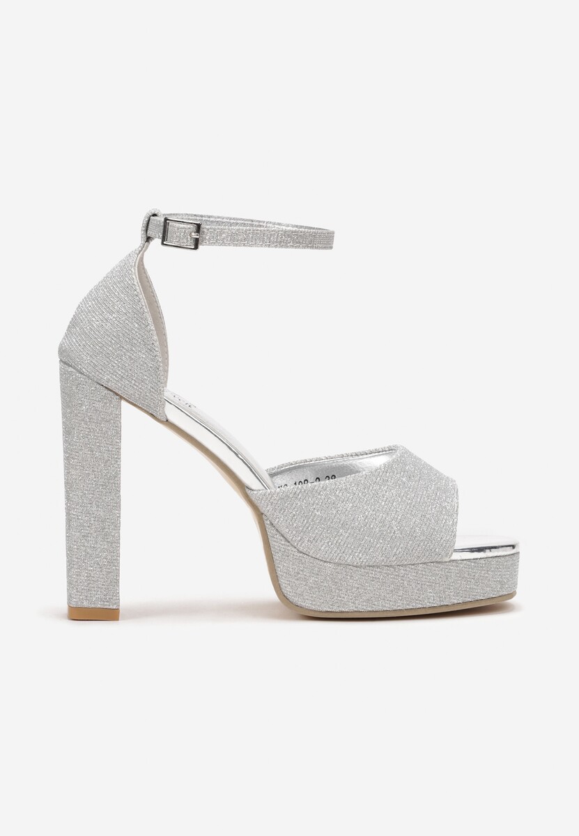 Srebrne Sandały na Słupku i Platformie Ozdobione Brokatem Viviane