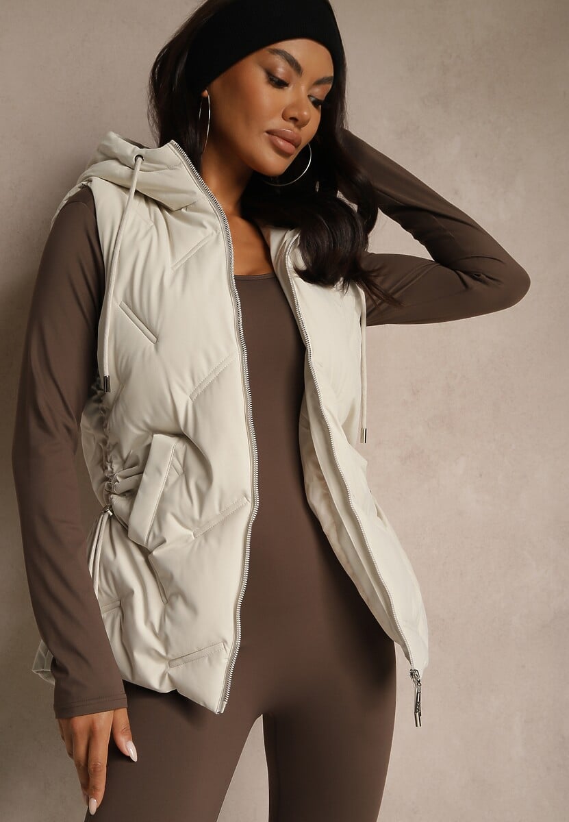 Czarna Pikowana Kamizelka z Kapturem w Stylu Basic Cleopie