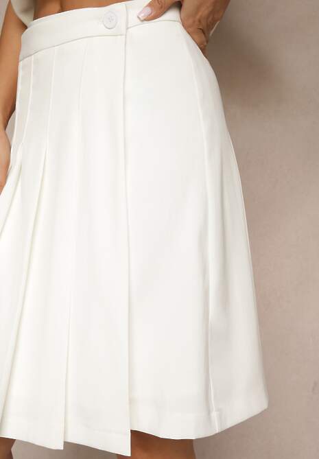 Biała Plisowana Spódnica Rozkloszowana o Kopertowym Fasonie Divonna