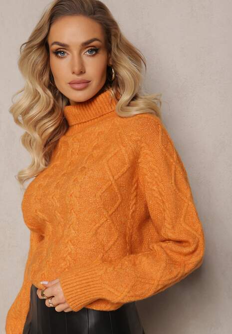 Pomarańczowy Oversizowy Golf w Ozdobny Splot Jupiterra