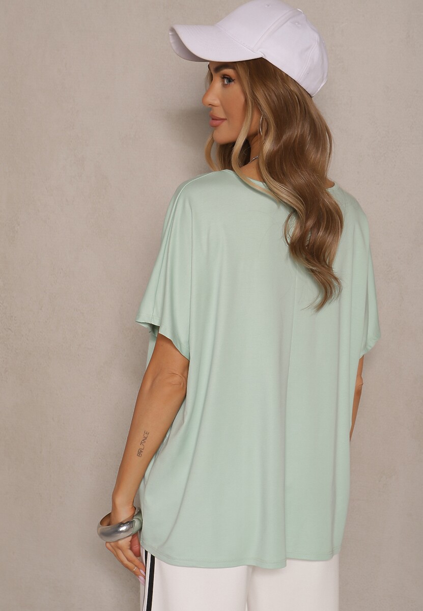 Jasnozielony T-shirt z Wiskozą w Stylu Nietoperza Liofala