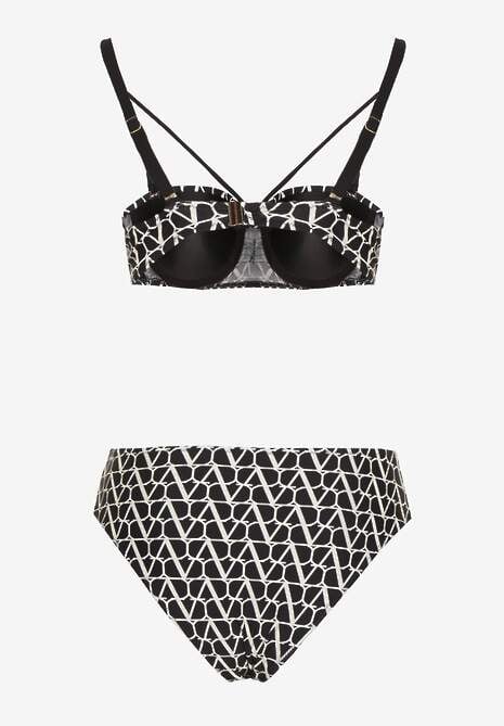 Czarne Bikini Biustonosz i Majtki Typu Figi w Geometryczny Wzór Linarissa