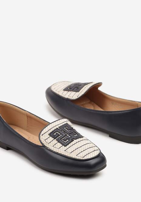 Granatowe Mokasyny z Tweedowymi Wstawkami i Geometryczną Aplikacją Teliviela