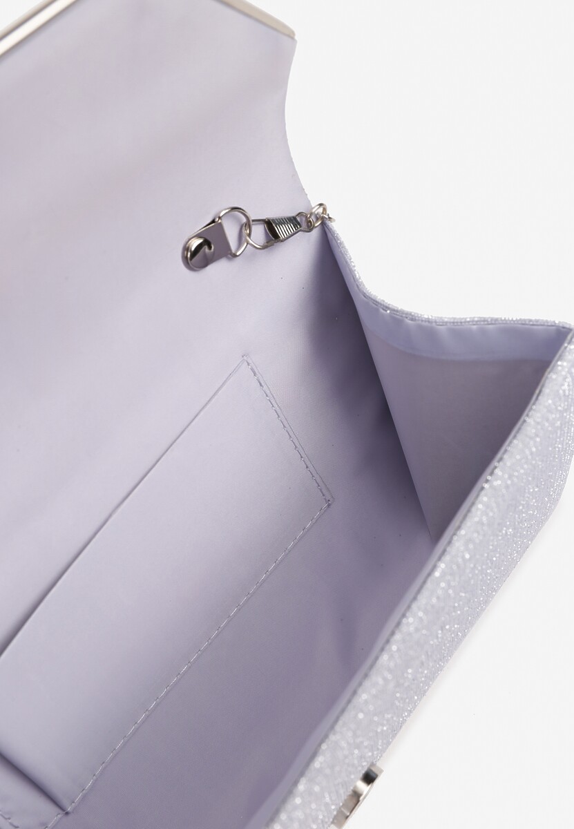 Srebrna Torebka Kopertowa z Błyszczącego Materiału z Łańcuszkiem na Ramię Senalie