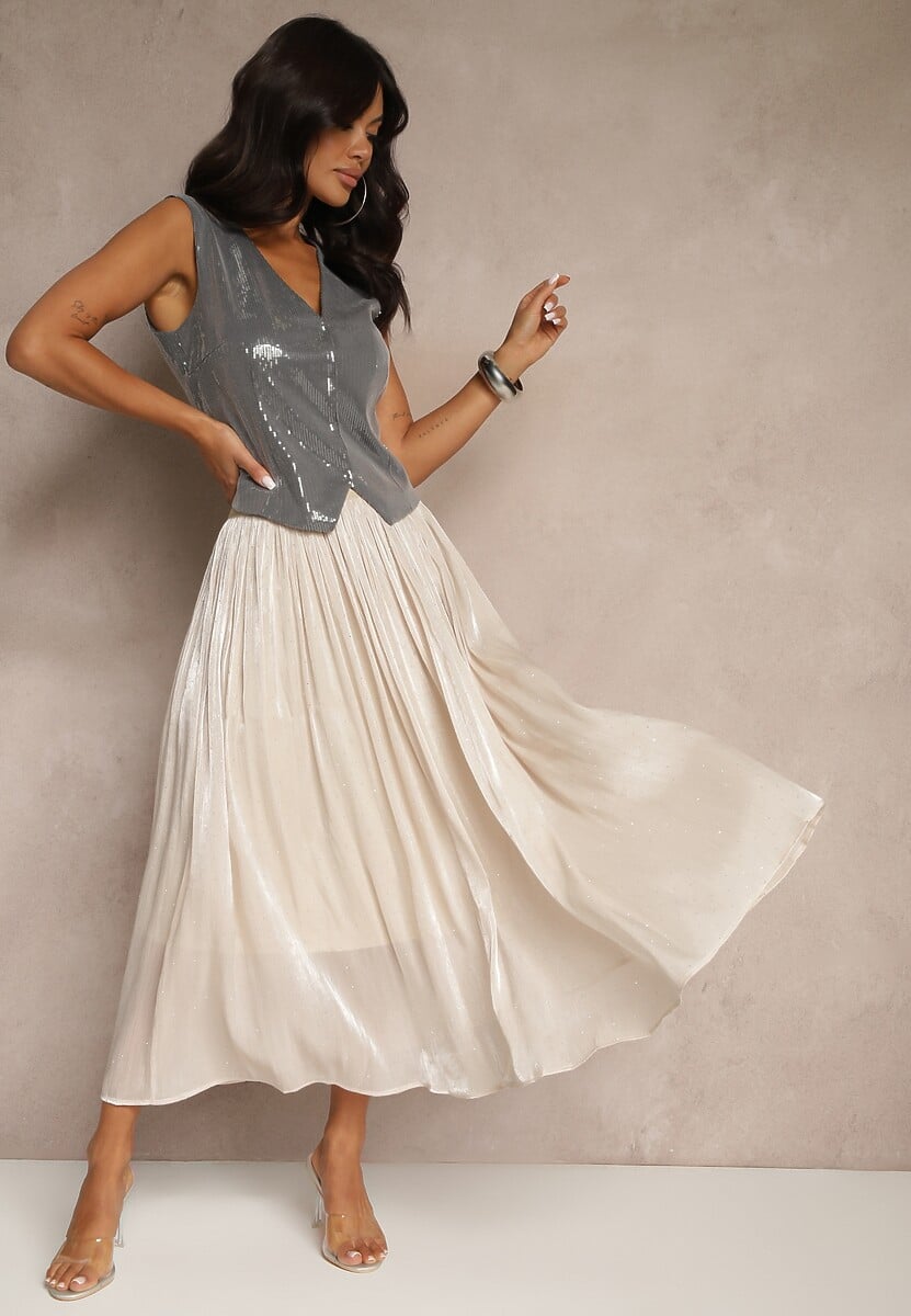 Czarna Spódnica o Rozkloszowanym Kroju z Ozdobnymi Cyrkoniami Folaressa