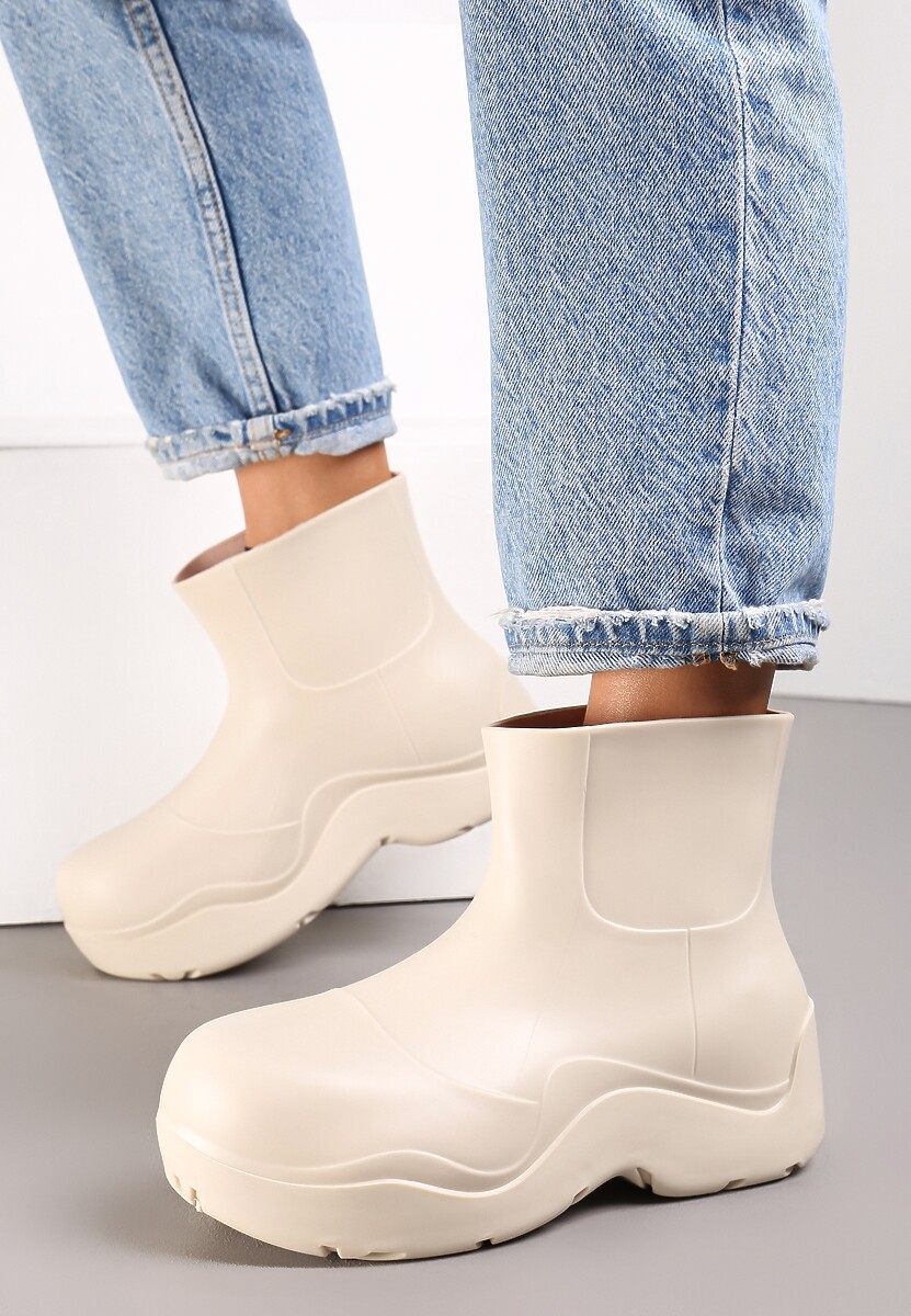 Beżowe Kalosze Gumowe na Grubej Podeszwie Lowen