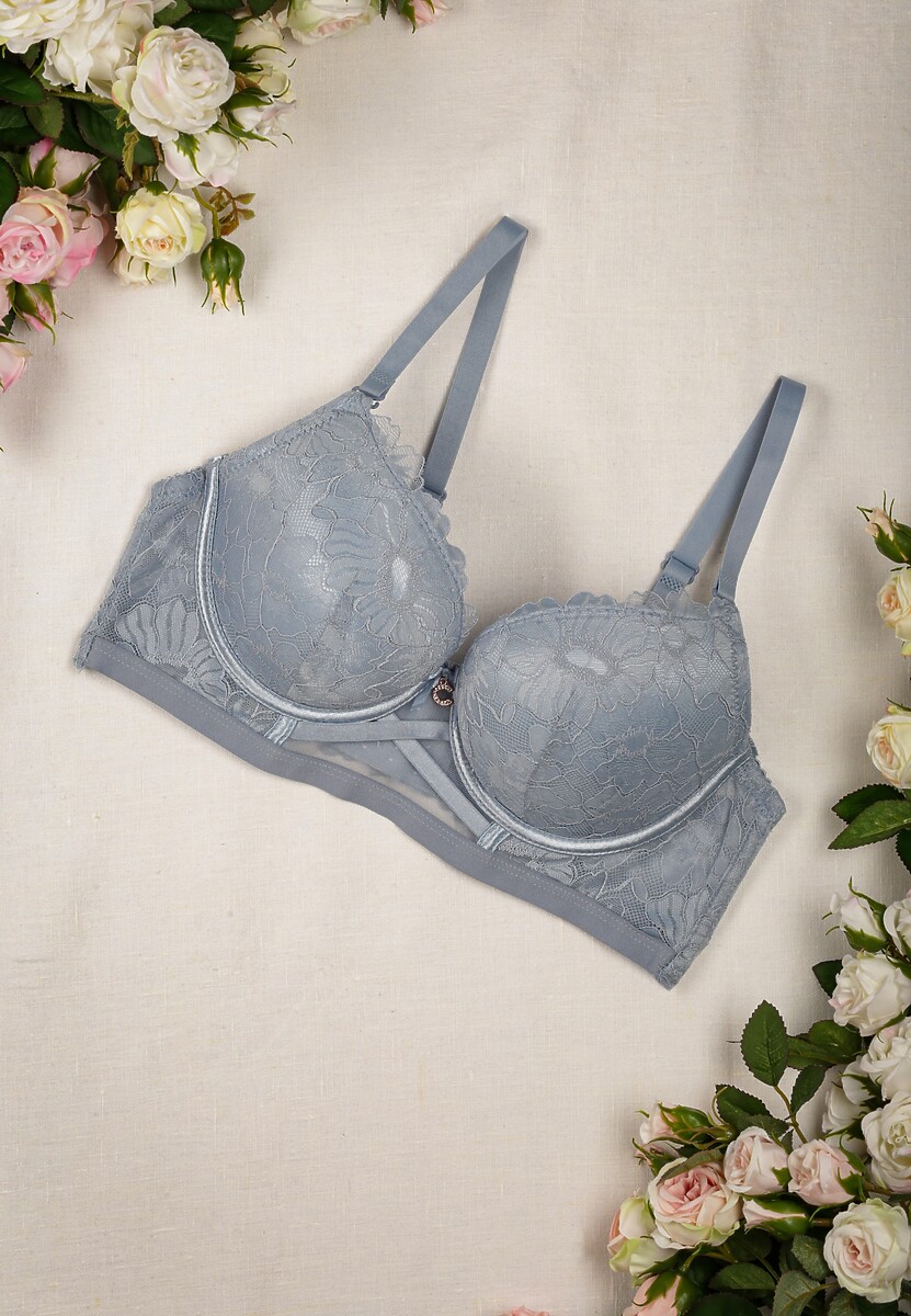 Jasnoniebieski Koronkowy Biustonosz Push Up Birdietha