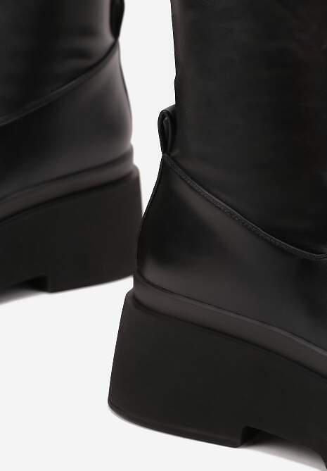Czarne Botki na Platformie z Dopasowaną Cholewką Elloma