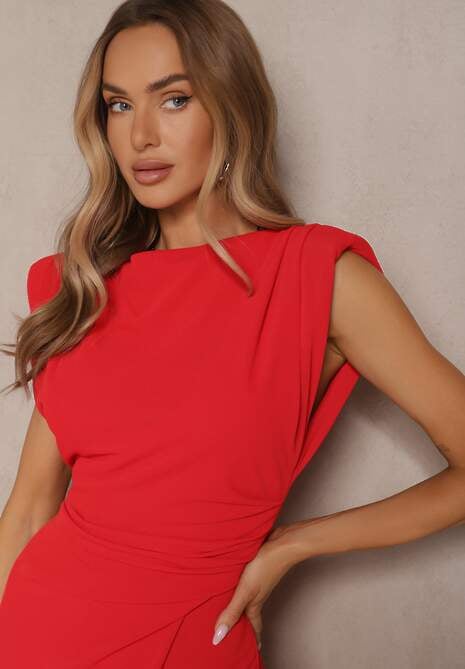 Czerwony Kombinezon Bez Rękawów z Szeroką Nogawką i Marszczeniem Sepellia