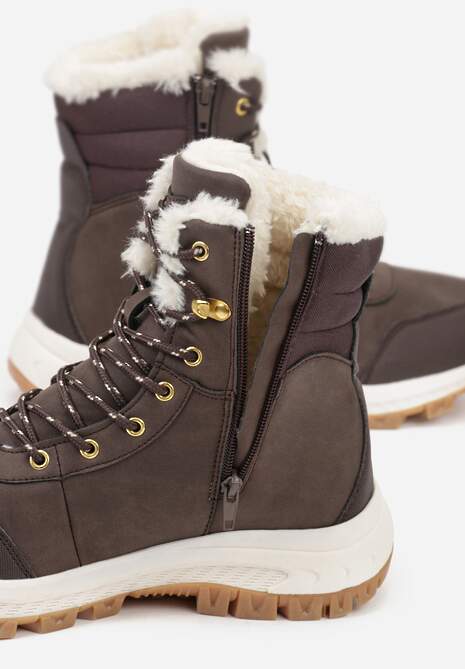 Ciemnobrązowe Botki Trekkingowe na Platformie ze Sznurowaniem Labrinna