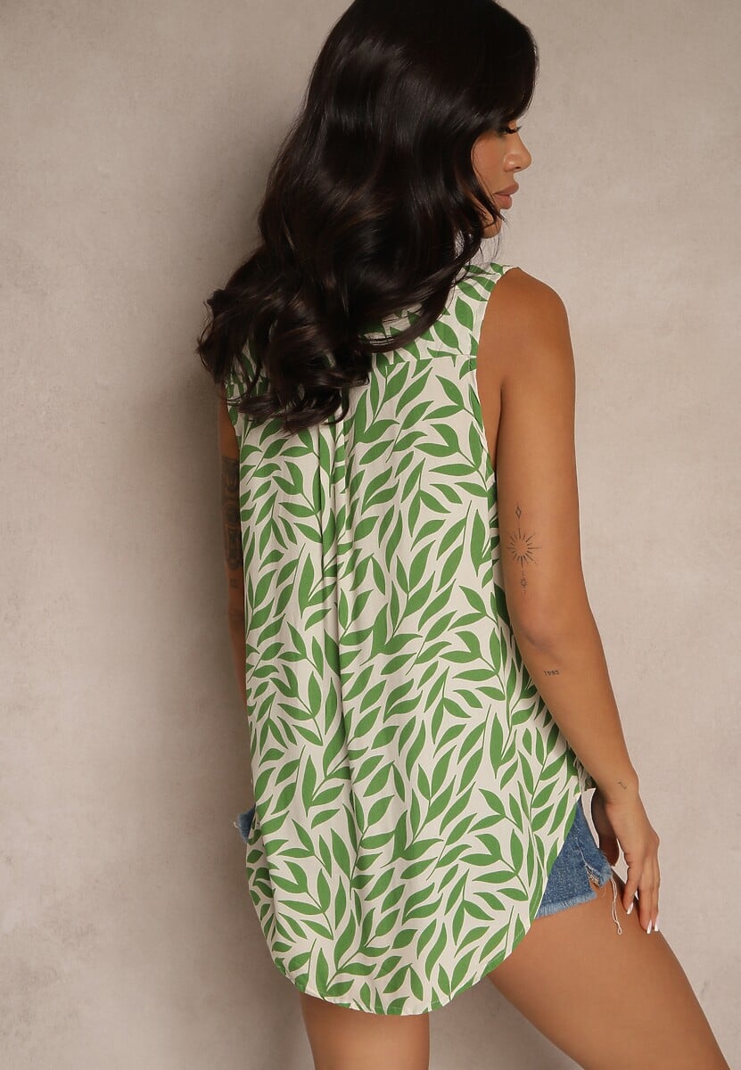 Zielona Koszula z Bawełny z Motywem Liści Raveldi