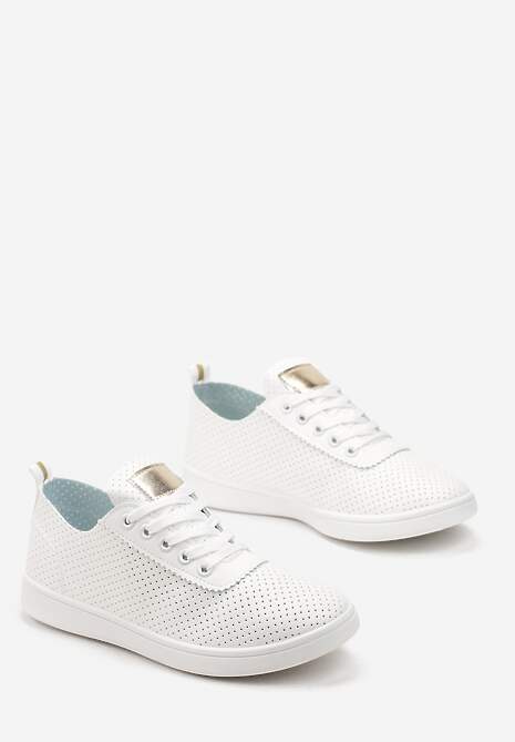 Biało-Złote Tenisówki przed Kostkę z Perforacją Rineli