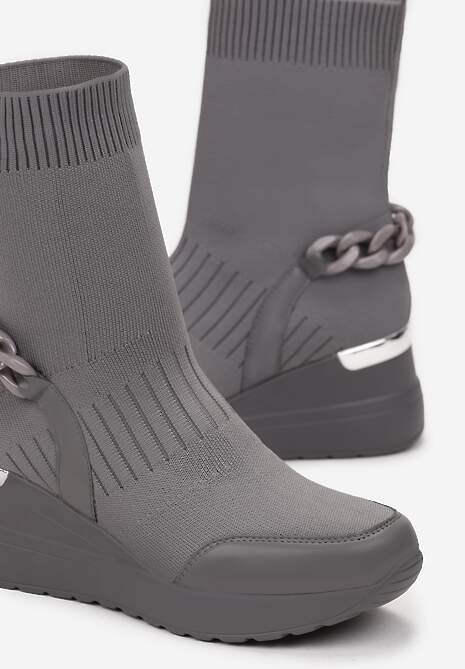 Szare Botki na Koturnie ze Skarpetkową Cholewką Inseta