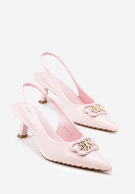 Różowe Czółenka Sandały Vices na Kaczuszce Typu Slingback Ozdobione Metaliczną Aplikacją Lilarunea