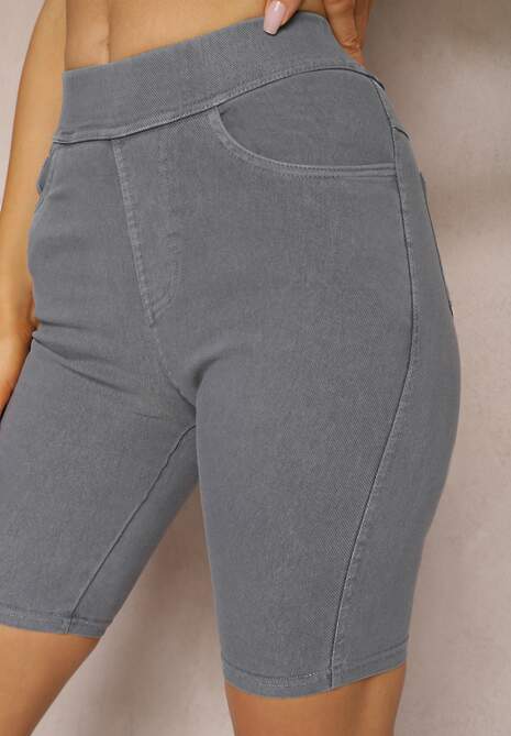 Ciemnoniebieskie Szorty z Gumką w Pasie High Waist Lorolia