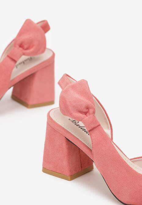 Różowe Czółenka na Słupku ze Szpiczastym Noskiem i Kokardką Kimara