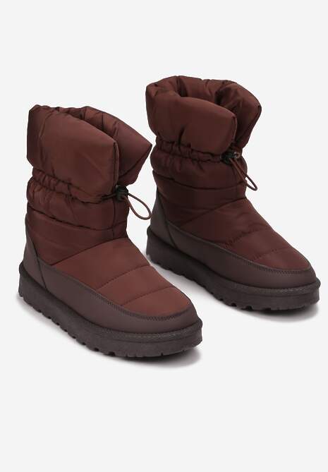 Brązowe Pikowane Śniegowce z Troczkiem Pehn