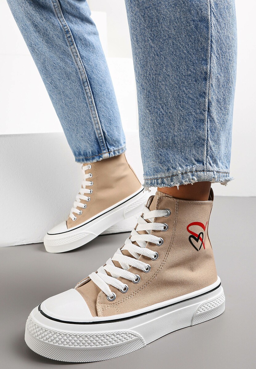 Ciemnobeżowe Trampki za Kostkę na Platformie Zuiena