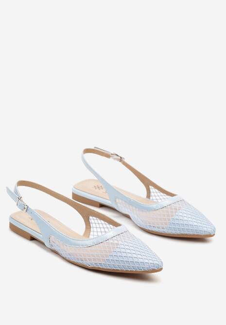 Niebieskie Siateczkowe Sandały ze Szpiczastym Noskiem i Paskiem z Klamerką Yastia