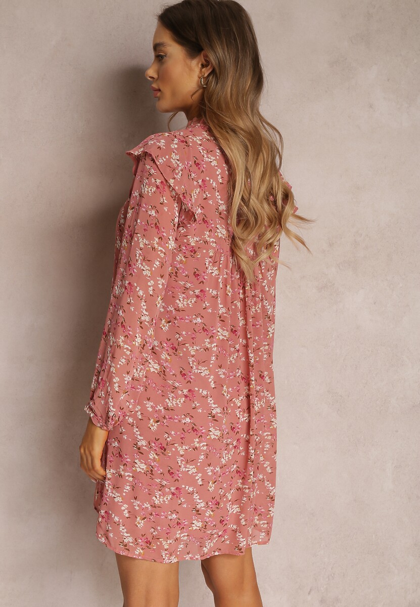 Różowa Sukienka Rozkloszowana w Kwiaty Keilana
