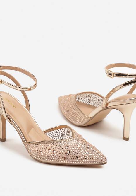 Szampańskie Sandały Vices na Szpilce z Cyrkoniami Ciaranea