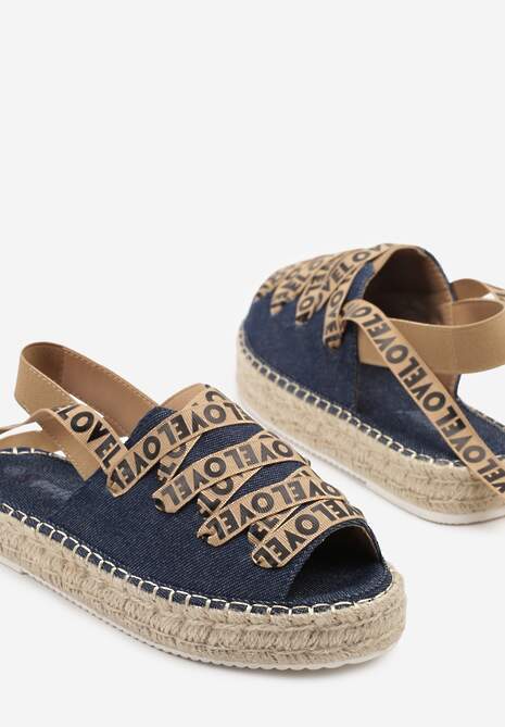 Granatowe Sandały na Plecionej Podeszwie z Dekoracyjnymi Sznurówkami Palindra