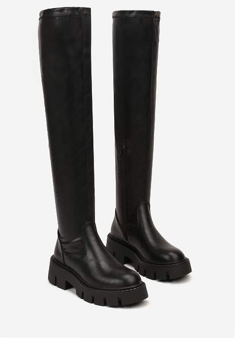 Czarne Kozaki Vices w Stylu Muszkieterek na Tłoczonej Platformie Lorisse